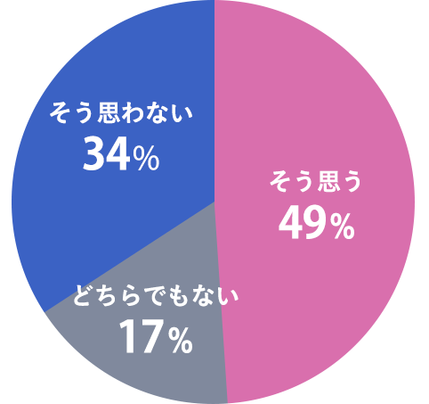 とてもそう思う/ややそう思う 49%, どちらとも言えない 17%, あまりそう思わない/全くそう思わないない 34%